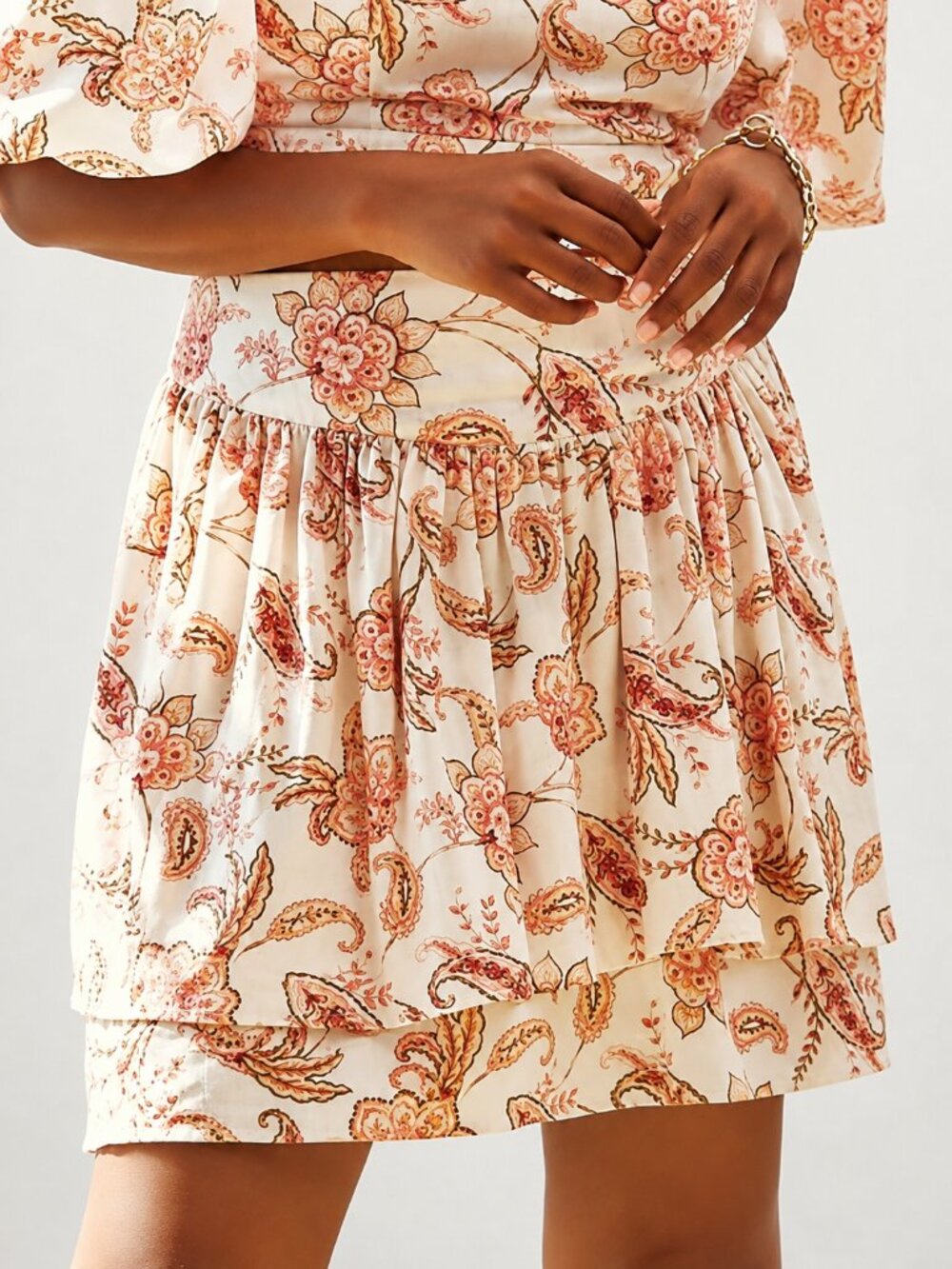 Express Pink Linen-Blend Printed Tiered Ruffle Mini Skirt SZ 10